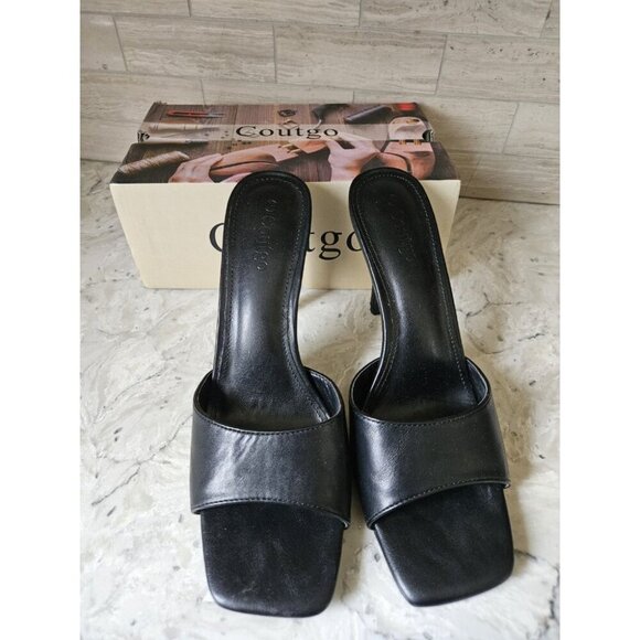 Coutgo Women's Slide Sandals Square Open Toe Pumps Stiletto Heel Size 8.5 - Picture 2 of 9